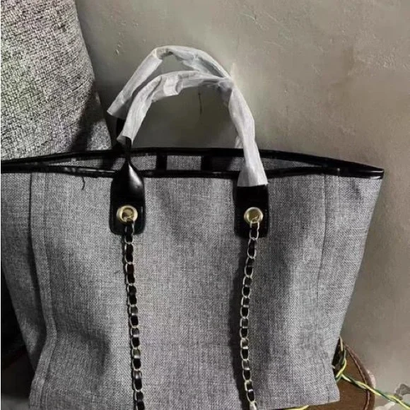 CHANEL Novelty Canvas Gray Tote Bag - Picture 6 of 6